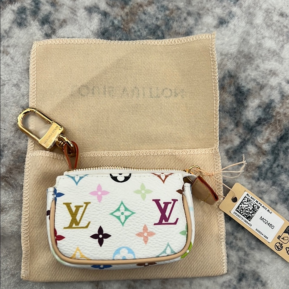 Louis Vuitton Murakami White Multicolor Monogram Key Pouch and Charm